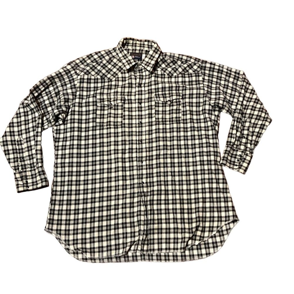 Vtg Panhandle Slim Pearl Snap Shirt XXL Black White Plaid Long Sleeve USA Made